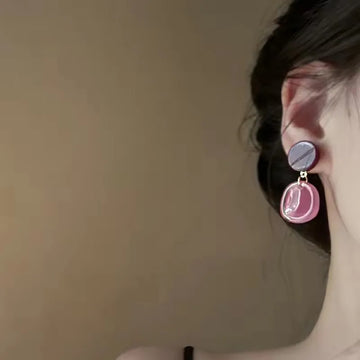 DAIIIBABYYY  -  Candy Pink Color Geometric Resin Dangle Earrings for Women Hong Kong Style Retro Personality Fashion Trendy Simple Jewelry
